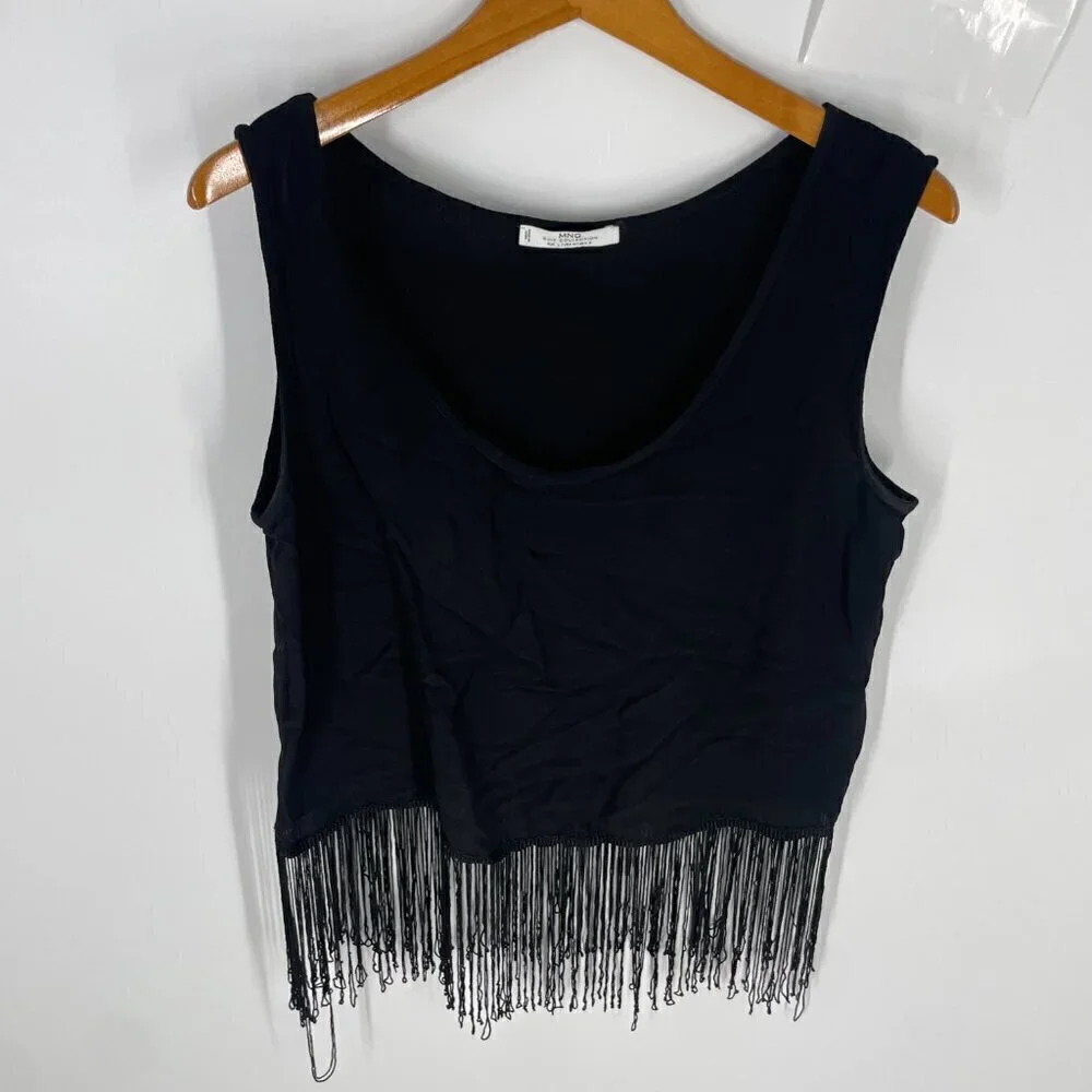 Mango MNG fringe top black sz M - Picture 6 of 12